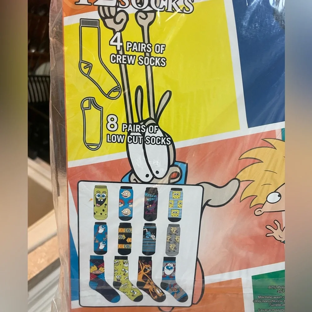 Nickelodeon SpongeBob 12 Days of Socks 4 Crew & 8 Low Cut Socks